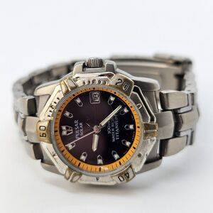 VTG Pulsar Watch Women 32MM Black Dial Gray Bracelet Band Date 5.5" New Battery